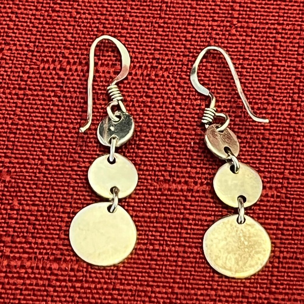 Vintage Sterling Silver Triple Disc Dangle Earrings